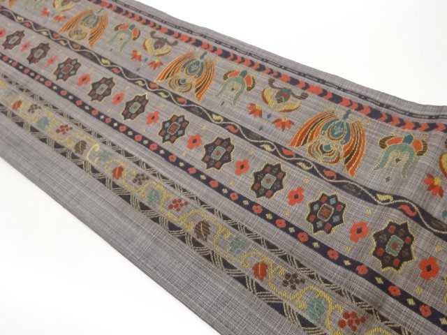 JAPANESE KIMONO / FUKURO OBI / WOVEN ABSTRACT PATTERN & FLOWER 